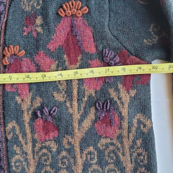 Newton Trading Co. Shetland Wool Iceland Cottagecore Floral Zip Up Cardigan PM - Picture 13 of 16